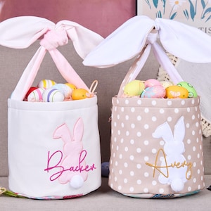 Personalisierter Osterkorb, Gestickter Osterhase, Baby-Geschenkkorb, Ostereisuche-Korb, Baby-Namenskorb, Häschenkorb, Ostereimer