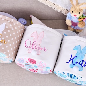Personalisierter Osterkorb, Gestickter Osterhase, Baby-Geschenkkorb, Ostereisuche-Korb, Baby-Namenskorb, Häschenkorb, Ostereimer