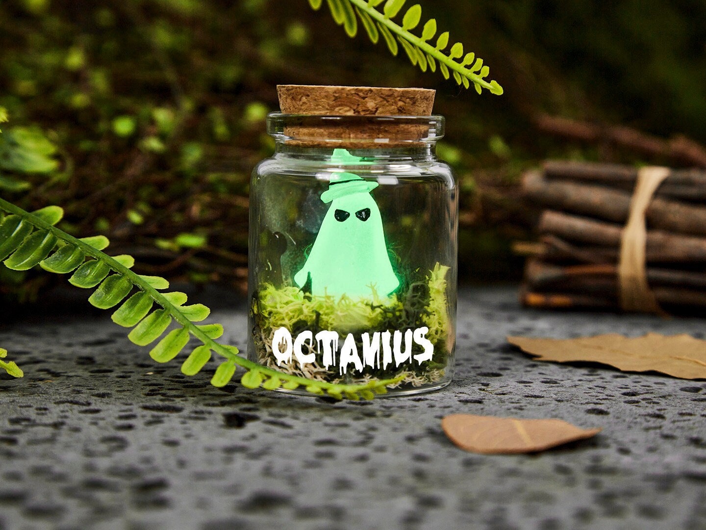 Personalized Glitter Ghost In a Jar, Adopt a Mini Ghost, Tiny Ghost Terrarium, Miniatures Cute Spooky, Trick Or Treat, Halloween Goth Gift
