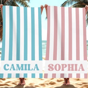 Groovy Striped Personalized Beach Towel, Pool Party Towels, Retro Style Bridesmaid Towel, Birthday Vacation Gift for Her,Swimming Club Towel
