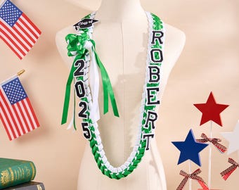Graduation Lei with Grad Cap Personalized Graduation Sash Lei Class of 2026 Ribbon Gift for Graduates Seniors/High School/College Graduates