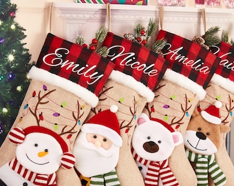 Personalisierter 3D Weihnachtsstrumpf gestickter Strumpf Familienstrumpf Weihnachtsstrumpf Monogrammstrumpf Feiertagsdekor-Strumpf mit Namen