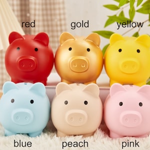 Pu&ograve; includere: Sei salvadanai di diversi colori: rosso, oro, giallo, blu, pesca e rosa. Ogni salvadanaio ha una fessura nella parte superiore per le monete.