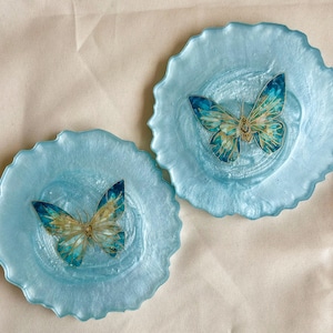 Posavasos de mariposa, regalo para amantes de las mariposas, regalo perfecto para parejas, regalo de aniversario, azul perla, regalo para casa nueva