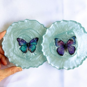 Posavasos de mariposa, regalo para amantes de las mariposas, regalo perfecto para parejas, regalo de aniversario, azul perla, regalo para casa nueva