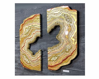 XXL Gold Copper Agate Geode Resin Art: 3D Crystal Wall Decor