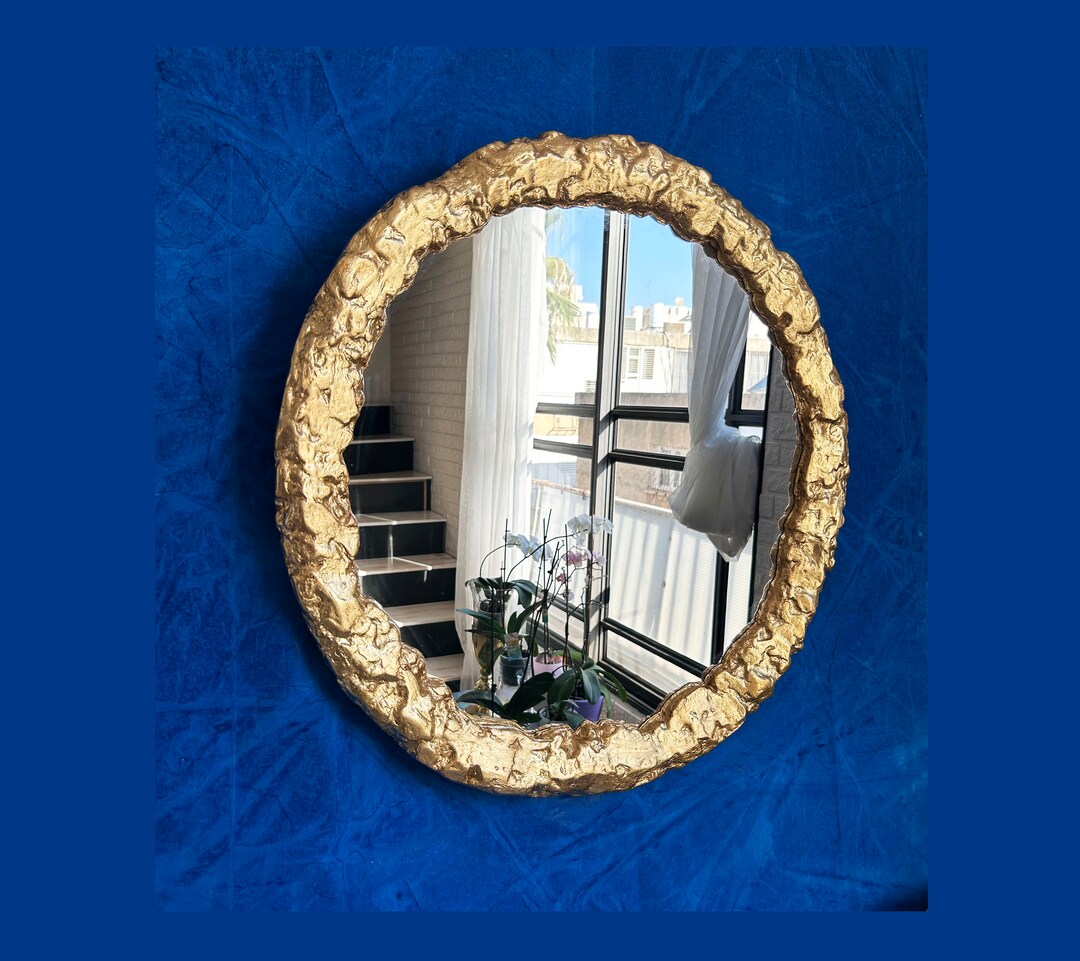 Gold Leaf Mirror, Geode Gold Mirror, Unique Shape Gold Mirror