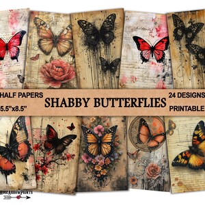 Gothic Schmetterlinge Papiere | Junk Journal Druckbare halbe Seiten | Shabby Scrapbook Ephemera Digitale Designs