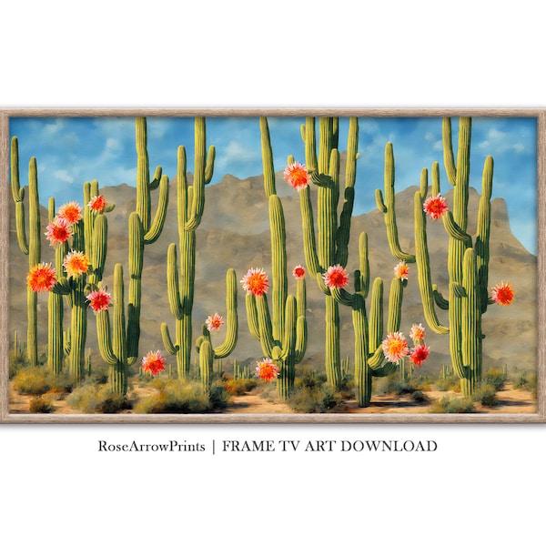 Samsung Frame TV Art | Desert Landscape | Blooming Cactus Art for Samsung TV Frame | 4K TV Art Digital Download