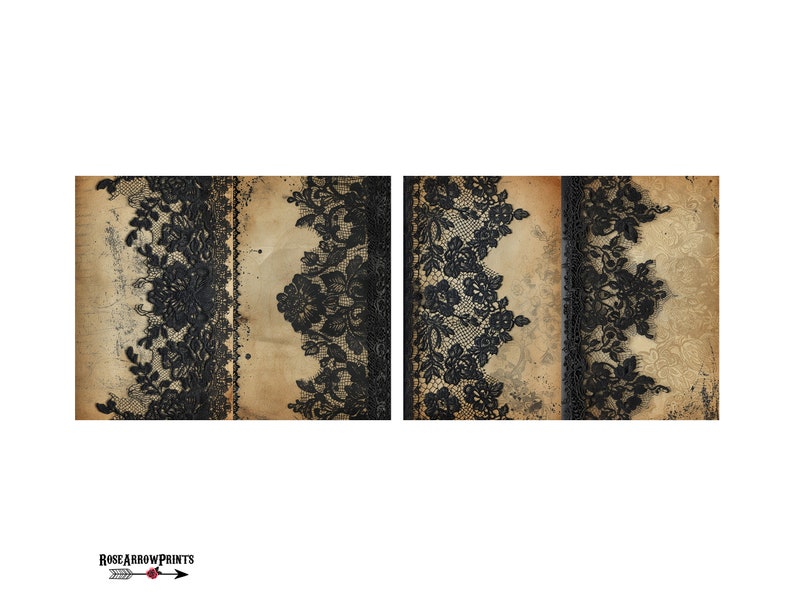 Black Lace on Old Paper Backgrounds Junk Journal Printable Half Pages ...