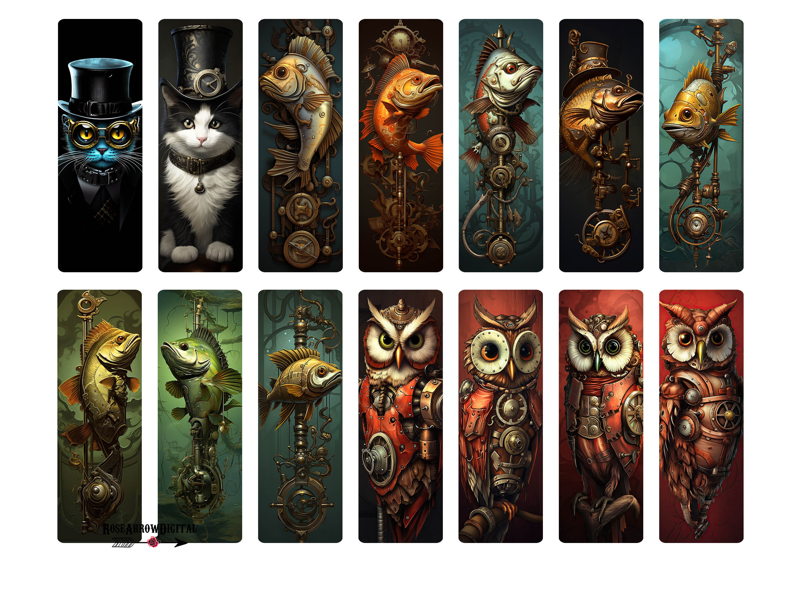 Vintage Victorian Bookmarks Printable PNG Bundle Gothic Steampunk ...