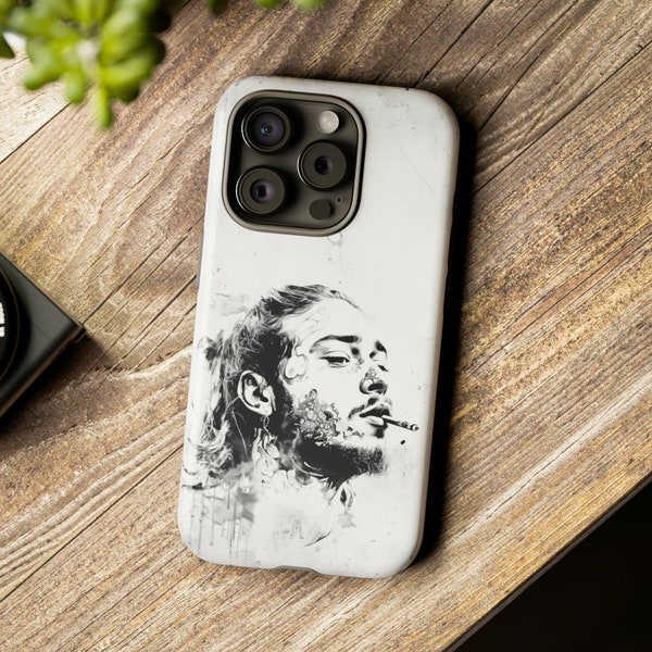 Artistic Black Sketch Post Malone Phone Case - Grunge on White Canvas Background