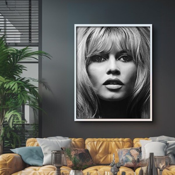 Brigitte Bardot Close-Up Portrait Framed Poster, Elegant Black and White, Timeless Celebrity Wall Art, Multiple Sizes