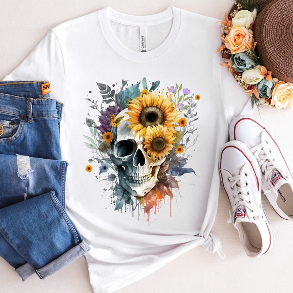 Sunflower Skull  PNG File/ T-Shirt Design/Sublimation/Iron on/ Monogram PNG/ Sweatshirt Design/ Digital Download/ Mother's Day Shirt Design