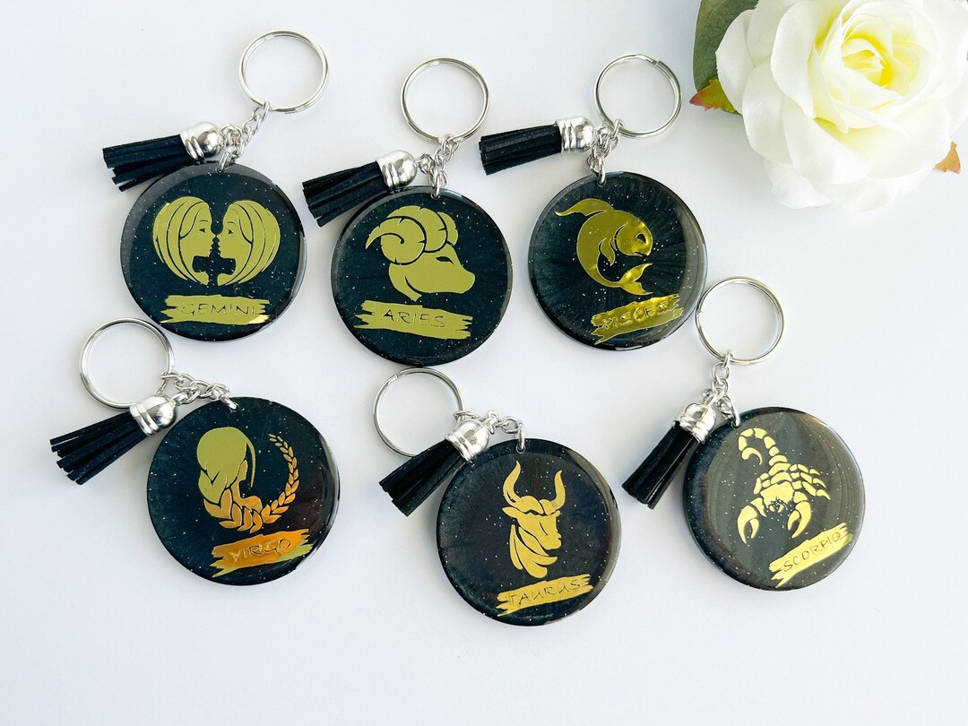 Zodiac Sign Keychain/ Black Zodiac Sign Keychain/keychain/ Resin