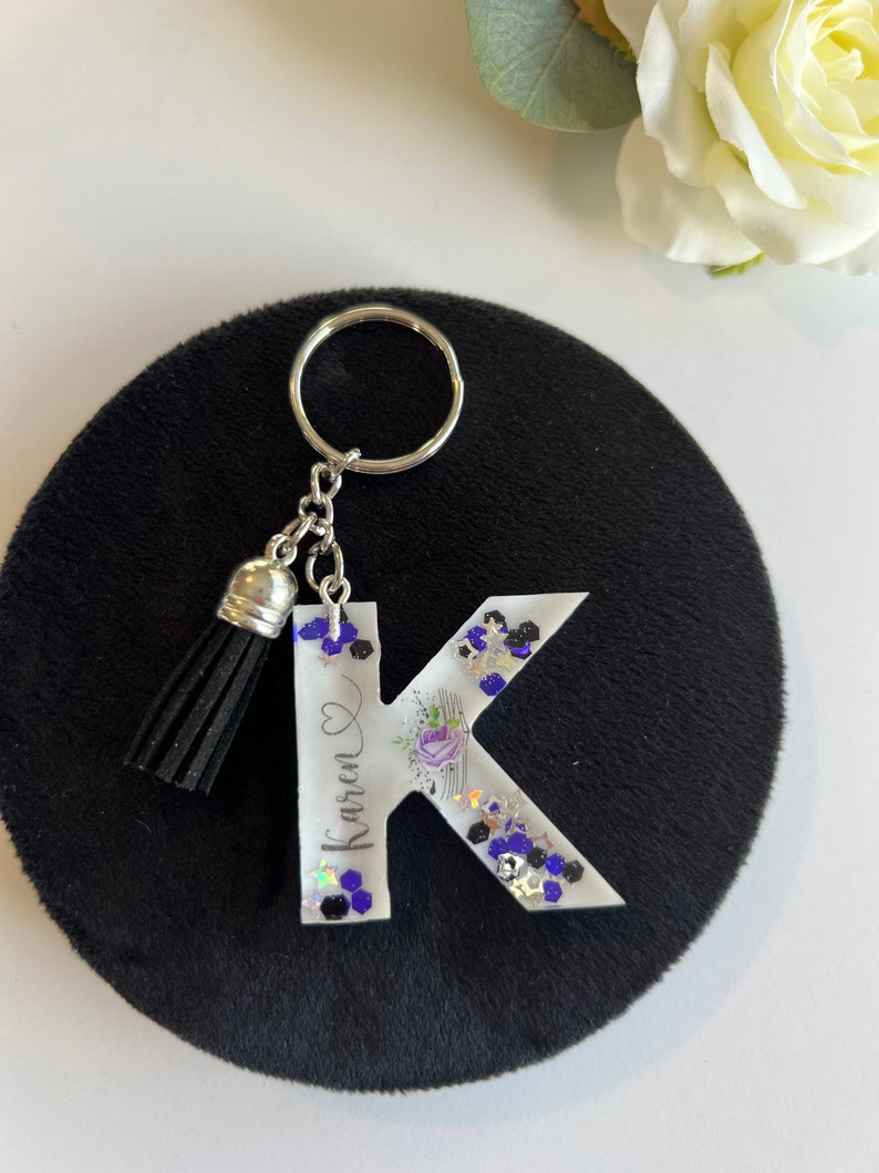 Customized Name Letter Keychains Initial Keychain Resin Etsy