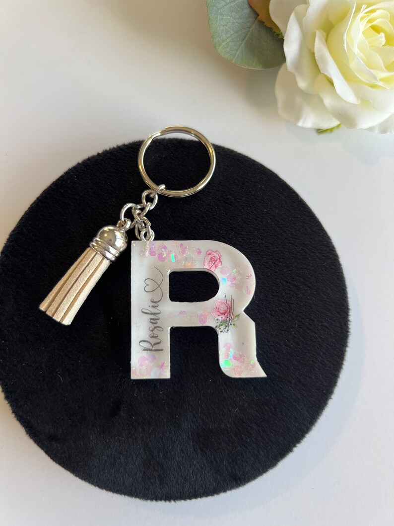 Customized Name Letter Keychains Initial Keychain Resin Etsy
