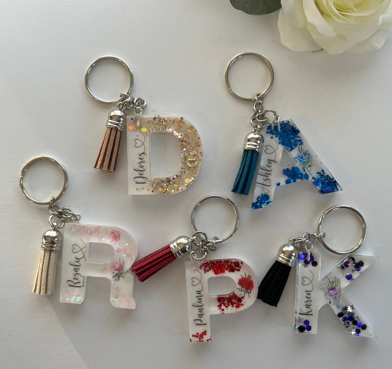 Customized Name Letter Keychains Initial Keychain Resin Etsy