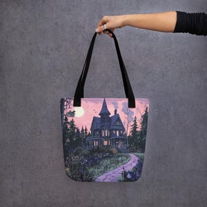 Sac fourre-tout gothique pastel, sac fourre-tout rose, sac cottage, sac de livre gothique, sac en toile rose, sac de livre gothique, sac de livre rose, sac cabas gothique