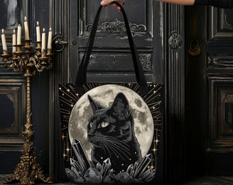 Chat noir, art de chat, sac pour chat, sac imprimé, sac graphique, art gothique, sac gothique, amoureux des chats, cadeaux chat, sac fourre-tout