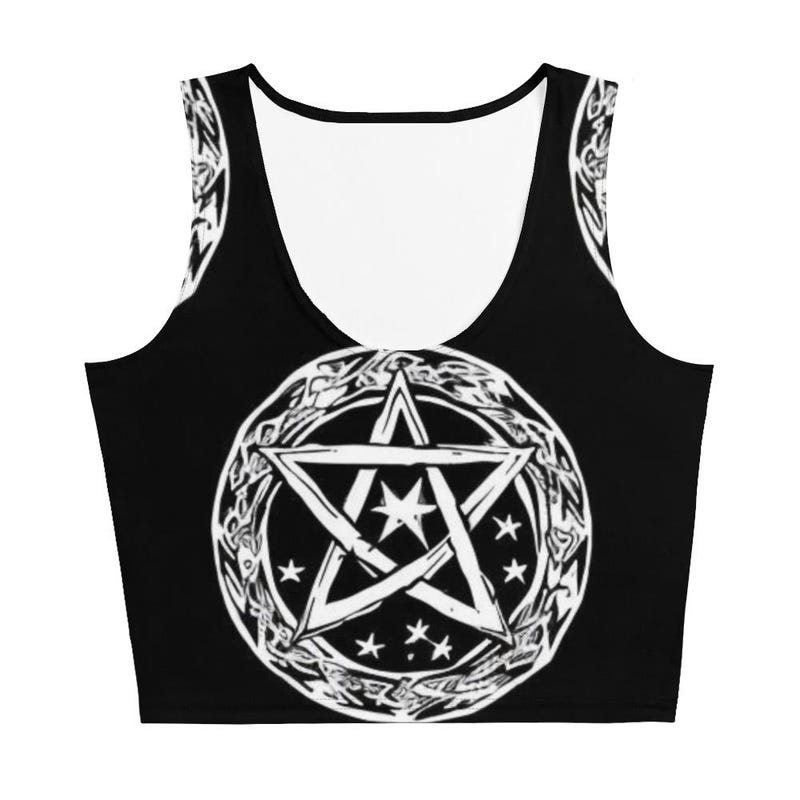 Pentagram Print Checkered Crop Top Gothic Grunge Style