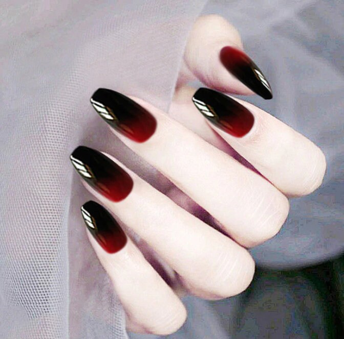 Red and Black Nails - Etsy