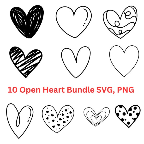 Heart Svg Bundle, Heart Svg, Hand Drawn Heart svg, Open Heart Svg, Doodle Heart Svg, Sketch Heart Svg, Love Svg,Valentine Svg,Cricut,Png,