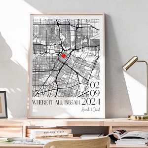 Carte où nous nous sommes rencontrés, cadeau pour couple personnalisé, carte personnalisée, cadeau petit ami, carte souvenir premier rendez-vous, carte en noir et blanc, là où tout a commencé