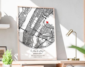 Our First Date Gift - Where It All Began Couples Map Gift for Her Personalized Gift Couples Gifts for Him
