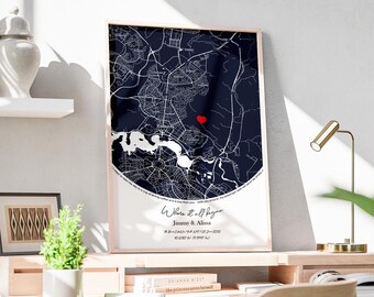 Where It All Began Map Anniversary Gift, First Date Custom Map Print Cute Relationship Gift, Personalized Map Print Wedding Anniversary Gift