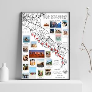 Mapa de recuerdos de viaje personalizado - Mapa de aventuras personalizado - Impresión de viaje - Mapa de ubicación, impresión de mapas, arte de pared, habitación de niños, viaje por carretera, PERSONALIZADO