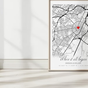 Cadeaux d'anniversaire,La où tout a commencé,Carte du lieu où nous nous sommes rencontrés,Impression de carte personnalisée,Cadeaux de remise des diplômes,Notre première maison,Cadeaux d'anniversaire pour elle,Cadeau de mariage