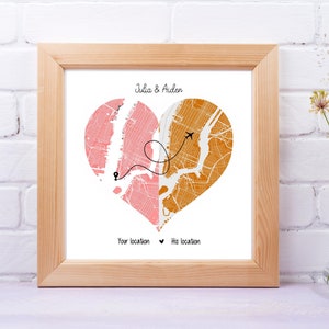 Carte des rues personnalisée, cadeau personnalisé pour la Saint-Valentin, cadeau d'anniversaire, impression personnalisée de carte routière, cadre de carte de ville personnalisé, carte cardiaque