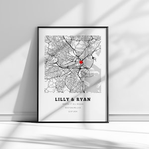 Carte personnalisée pour couple - cadeau de fiançailles, impressions de carte n'importe où, impression de la ville, plan de la ville, impression de carte d'amour, cadeau de carte, poster d'impressions de carte