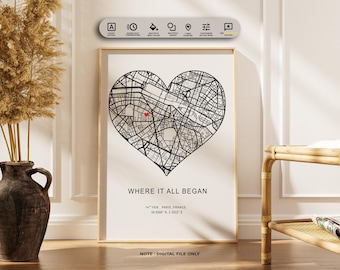 Where It All Began Map Anniversary Gift, First Date Custom Map Print Cute Relationship Gift, Personalized Map Print Wedding Anniversary Gift