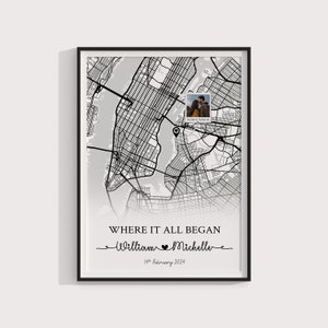 Jahrestagsgeschenk-Liebes-Karte, wo alles begann, wo wir uns trafen Romantisches Geschenk Minimalistische Karte Kundenspezifisches Geschenk Personalisierte Erstes Treffen Datum Erinnerung