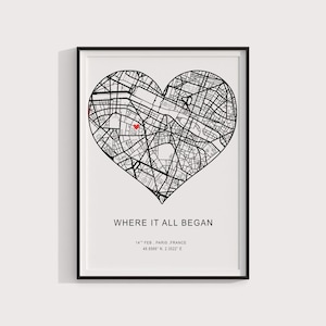 Wo alles begann, wo wir uns trafen, Jubiläumsgeschenk, Herzkarte, unsere Geschichte, Geschenk für das erste Date, Die Nacht, in der wir uns trafen, unser erstes Date Memory Heart