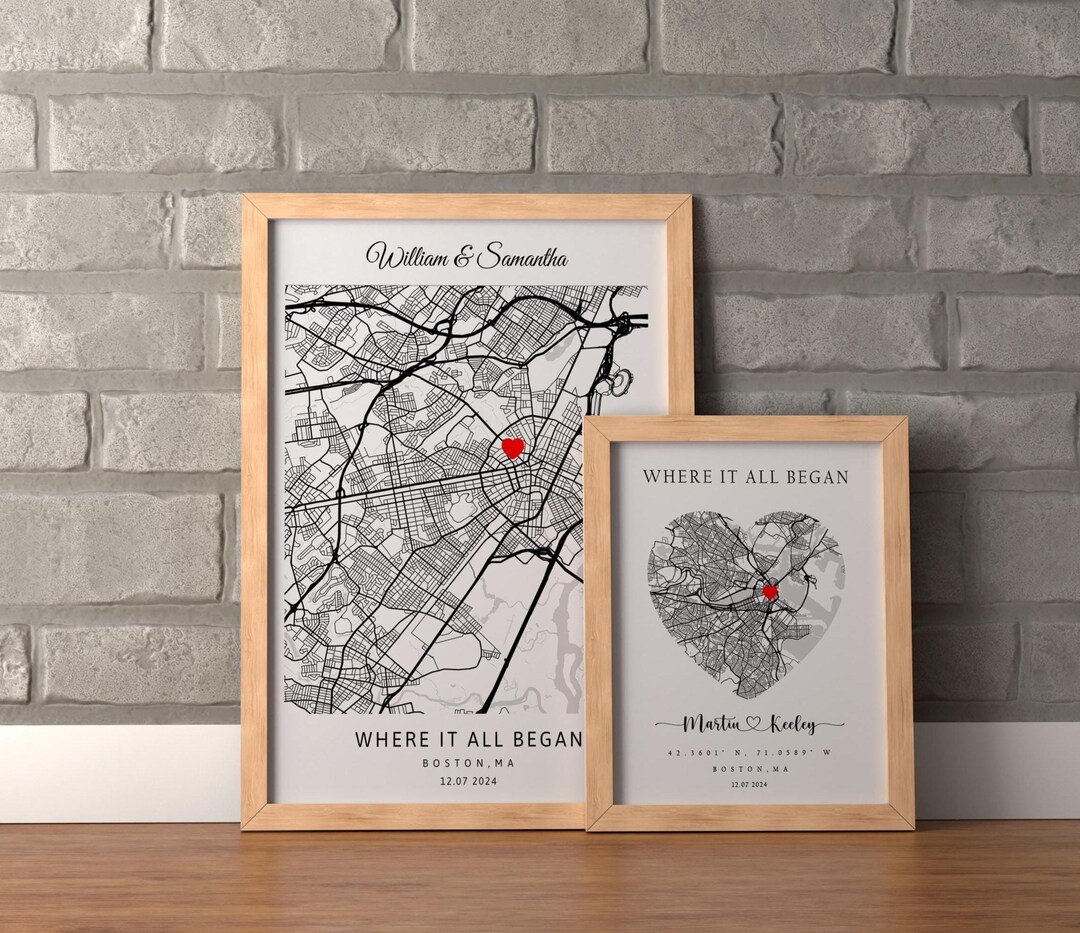 Where We First Met Personalised Gift, Custom Map Photo Print ...