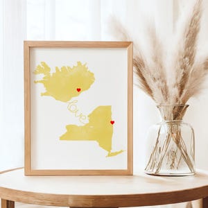 Individuelle Karte Print 2 Staaten | Zustand zu Zustand personalisierte Karte Leinwand | Personalisierte Herzkarte Poster | Fernfreundgeschenk | Umzugsgeschenk