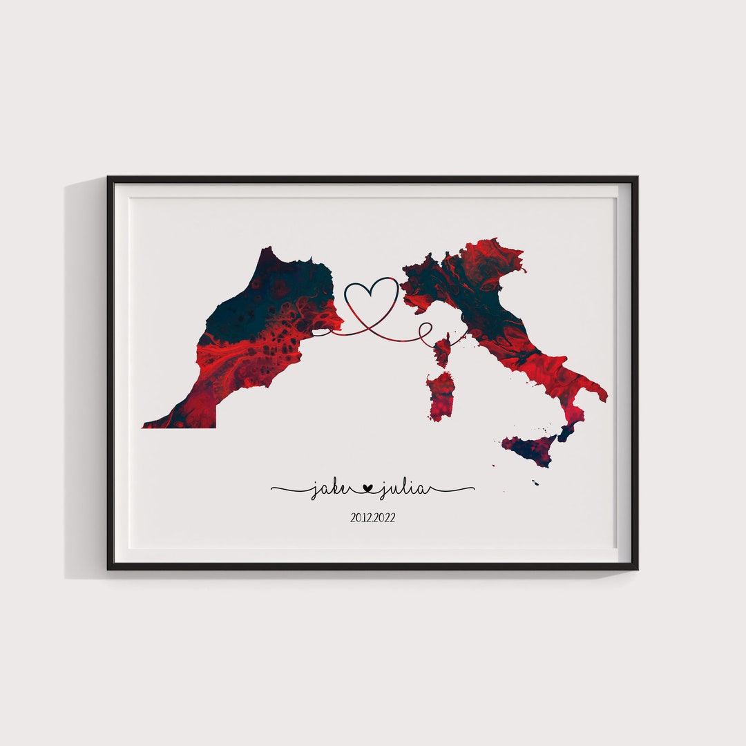 Personalized Map Wall Art, Wedding Gift Map, Long Distance Gift