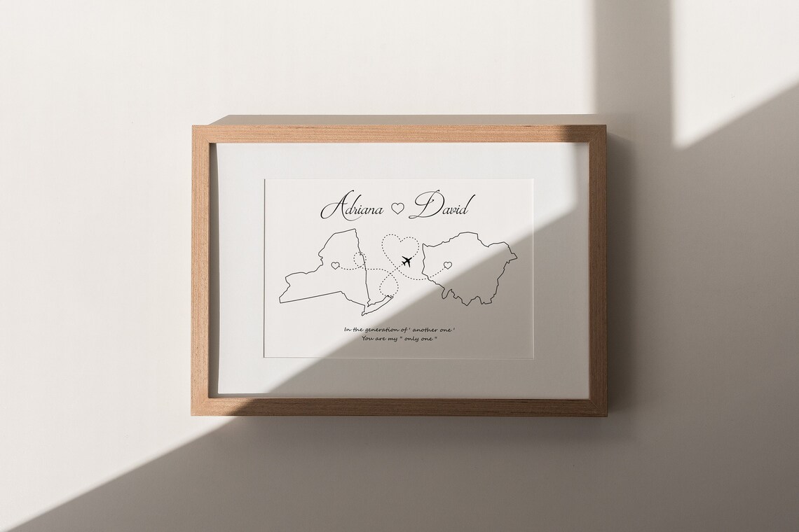 International Love Map Art, Long Distance Relationship Gift for ...