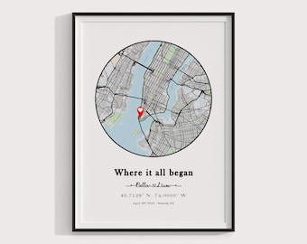 Where We Met Map /Where it all began /Couple Map/ Gift for her/ Gift for him/Personalized Map/ Custom Map/Anniversary Gift/ DIGITAL DOWNLOAD