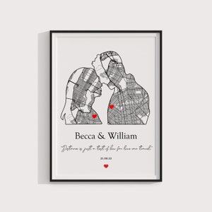 Impression d'art carte couple personnalisée, voyage amoureux des fiançailles au mariage, où tout a commencé et cadeau d'anniversaire, décoration murale personnalisée