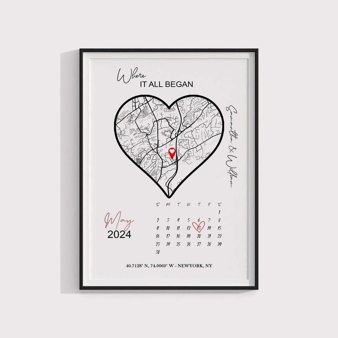 Where We Met Map Where It All Began Couple Map Gift for Her Gift for ...