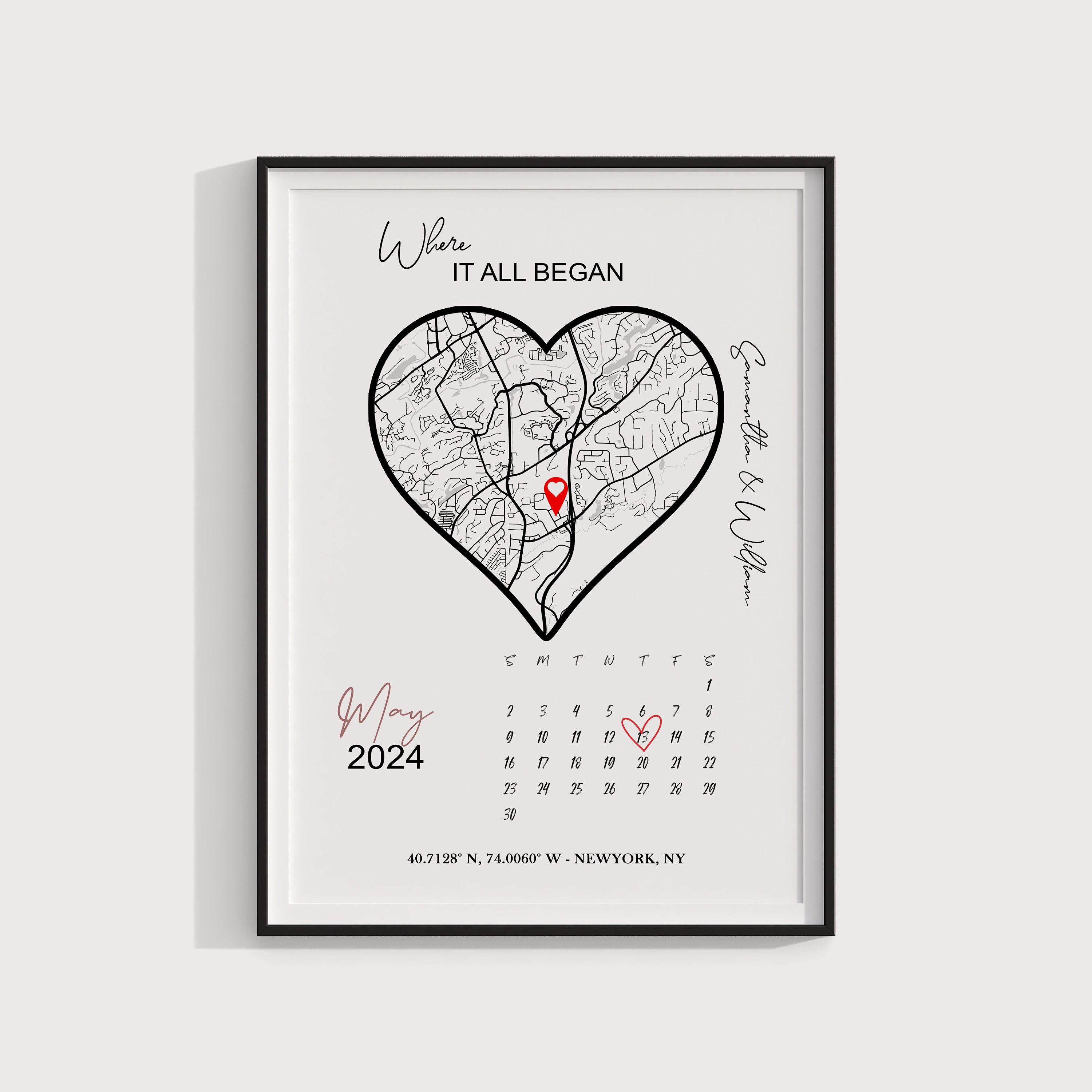 Where We Met Map Where It All Began Couple Map Gift for Her Gift for ...