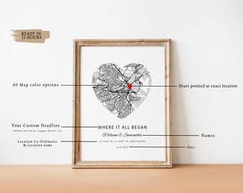 Personalised Where We First Met Print, Paper Wedding Gift, Anniversary Gift, Engagement Gift, Couple Gift