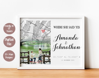 Custom Couple Map Art Print: Personalized Engagement Gift (Digital File)