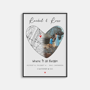 Carte personnalisée du voyage amoureux, où tout a commencé et lieux des fiançailles et des mariages, cadeau d'anniversaire pour les couples, carte d'art murale personnalisée