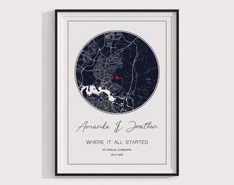Personalised Anniversary Gift Print , Night We Met Gift , Map Gift for Her Wife Husband Girlfriend,  Personalized Wedding Gift