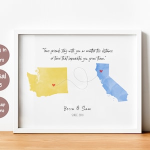 Art de carte d'amour international, cadeau relation longue distance pour petit ami, cadeau petit ami à personnaliser, impression de carte interurbaine, cadeau pour elle